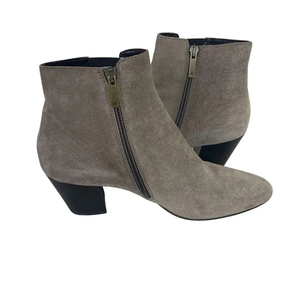 Aquatalia Suede Heeled Zip Ankle Boots Taupe Made in Italy Size US 10 - Picture 7 of 13